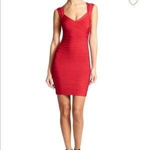 Herve Leger cap sleeve Red bandage dress